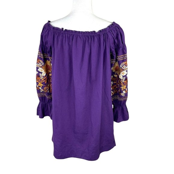 Free People Fleur Du Jour Purple Shift Dress Purple Sz XS Embroidered Off Should - Picture 9 of 10